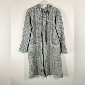ONSEN Supima Waffle Knit Bath Robe S Unisex Hood Pockets NO BELT Gray Loungewear